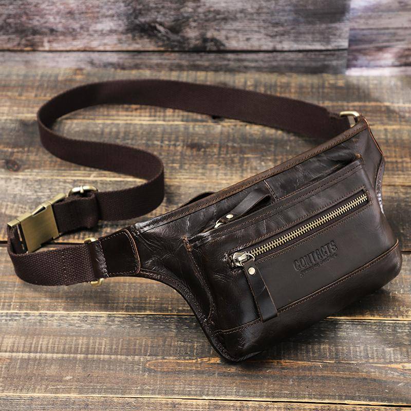 Echtes Leder Herren Hüfttasche Lässige männliche Hüfttasche kaffeebraun von Joom DACH