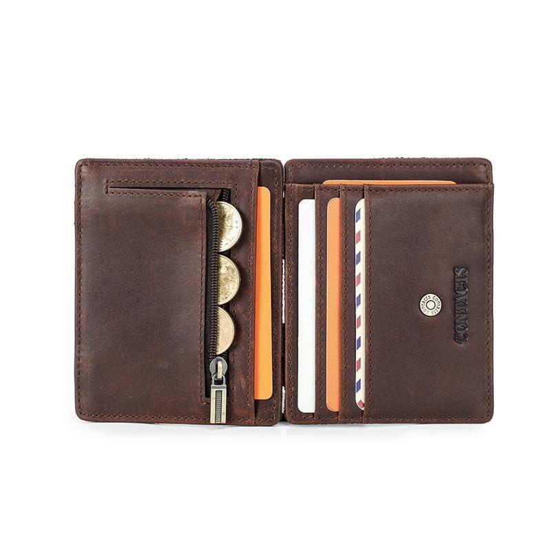 Echtes Leder Herren Magic Wallet Kartenhalter Slim Bifold Mini Geldscheinklammer RFID Herren Geldbörse Style 2 kaffeebraun von Joom DACH