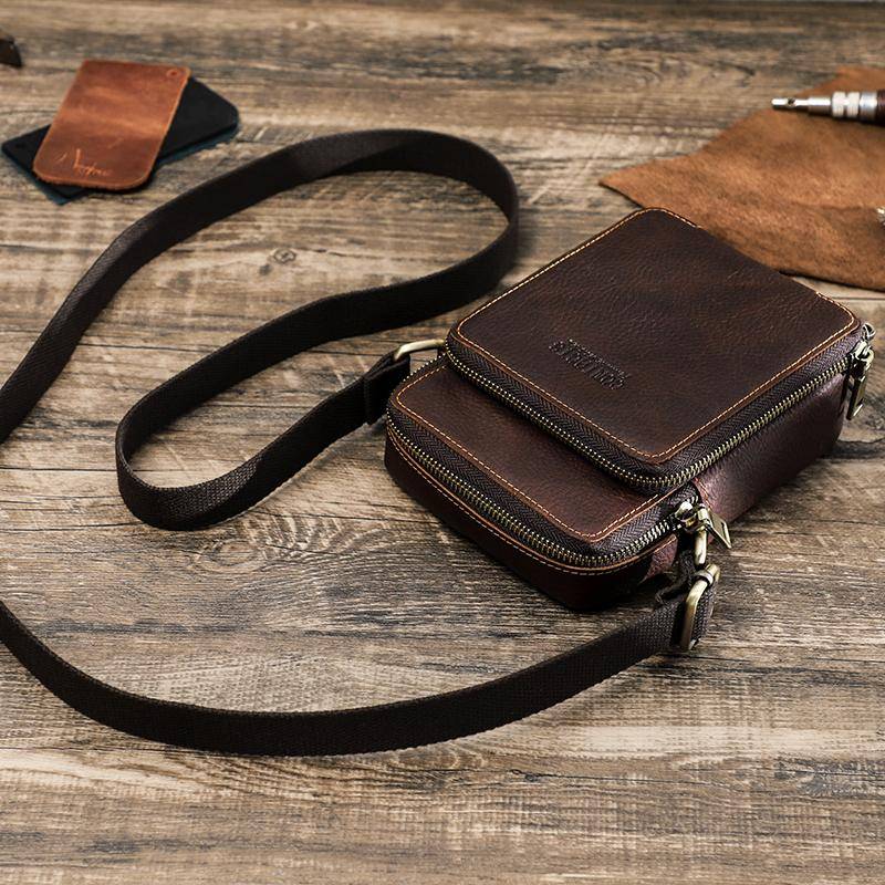 Echtes Leder Herren Mini Umhängetaschen Messenger Bags Reisen Lässige kleine Umhängetasche kaffeebraun von Joom DACH