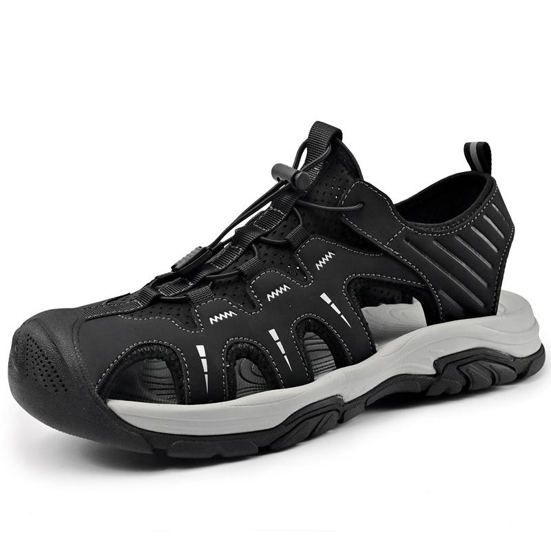 Echtes Leder Herren Sandalen Sommer Männer Strand Sandalen Outdoor Sandalen für Männer 42 schwarz von Joom DACH