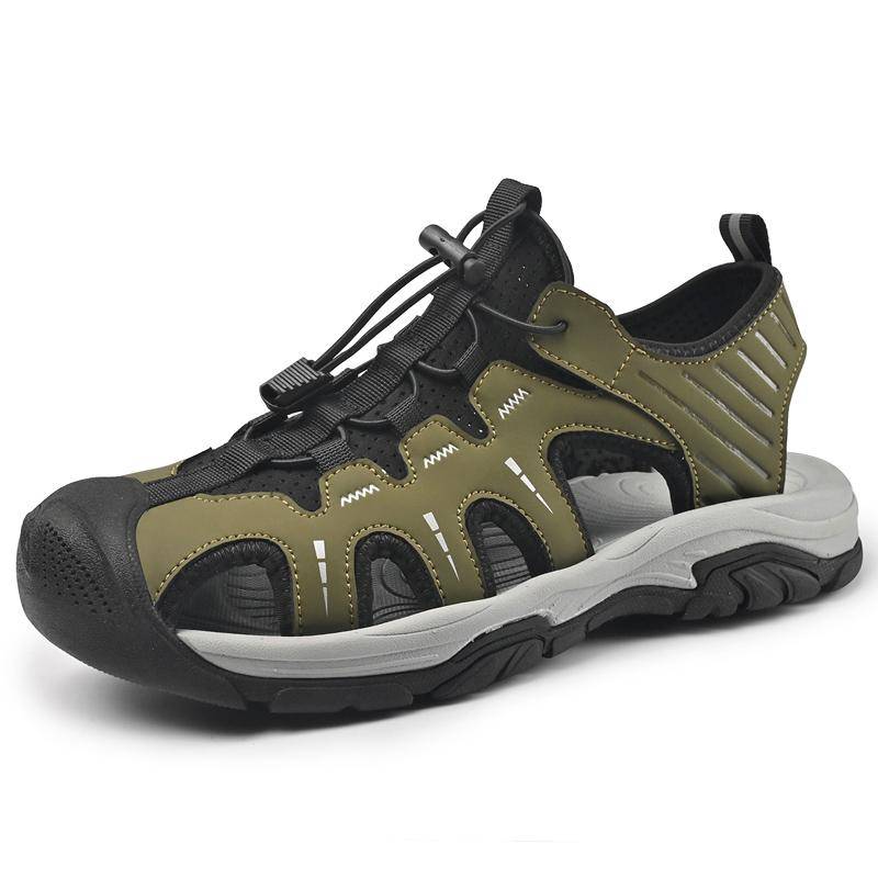 Echtes Leder Herren Sandalen Sommer Männer Strand Sandalen Outdoor Sandalen für Männer 45 armee grüne von Joom DACH