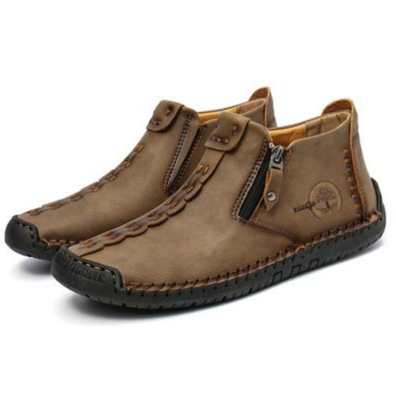 Echtes Leder Herren Stiefel Mode Reißverschluss Schuhe Leder Herren Stiefeletten 40 braun von Joom DACH