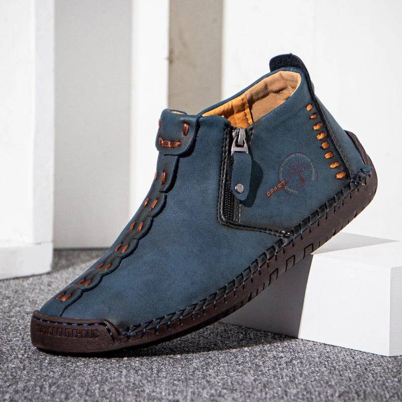 Echtes Leder Herren Stiefel Mode Reißverschluss Schuhe Leder Herren Stiefeletten 46 blau von Joom DACH