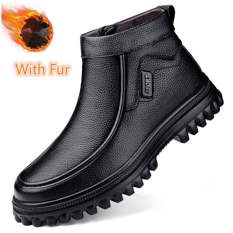 Echtes Leder Herren Stiefeletten Seitlicher Reißverschluss Herren Freizeitschuhe Hohe Qualität Business Low Top Schuhe Herren Winter Plüsch Schneestiefel 51 von Joom DACH