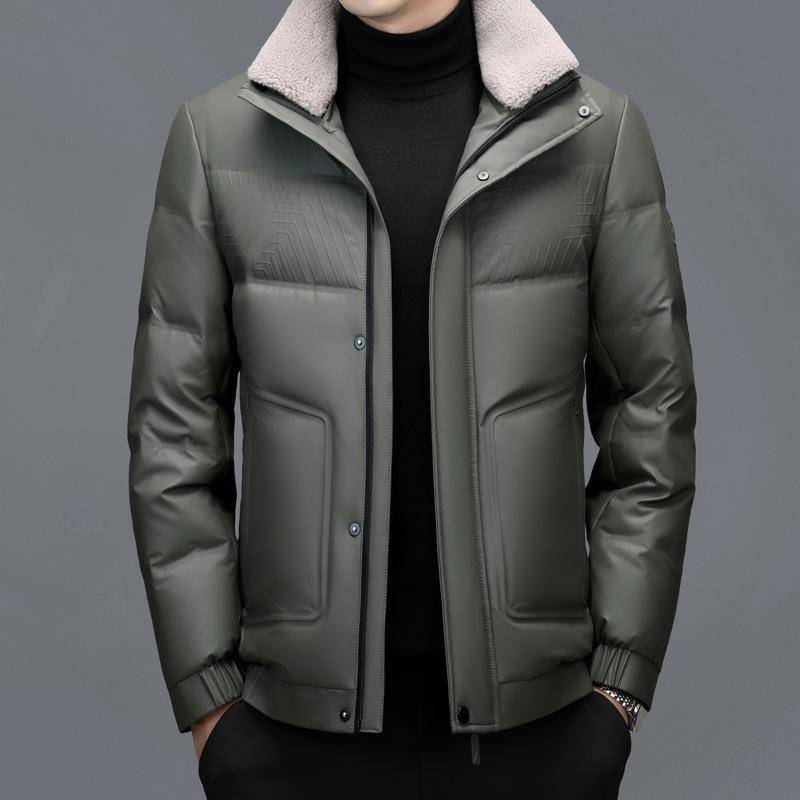 Echtes Leder Herren Winter Lederjacke mittleren Alters Herren Revers Plus Samt und kurze Daddy Daunenjacke 2XL von Joom DACH