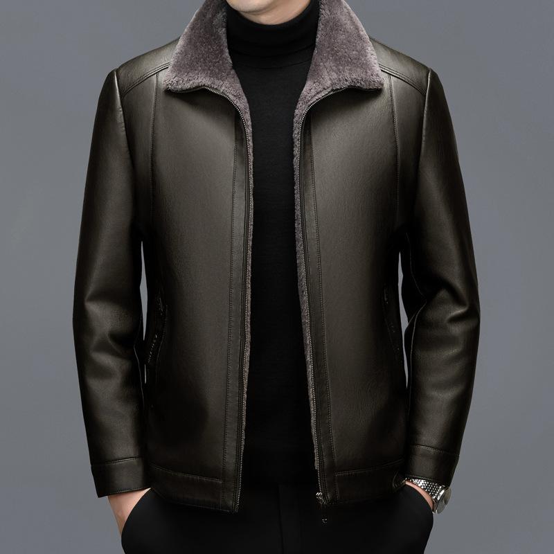 Echtes Leder Herrenjacke mit Samt und Verdickung Mittelalterliche Herren Papas Pelz All-in-one Lederjacke XL von Joom DACH