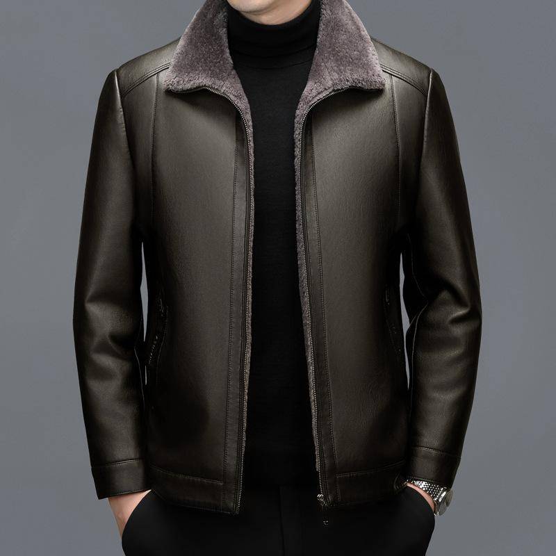 Echtes Leder Herrenjacke mit Samt und Verdickung Mittelalterliche Herren Papas Pelz All-in-one Lederjacke XL von Joom DACH