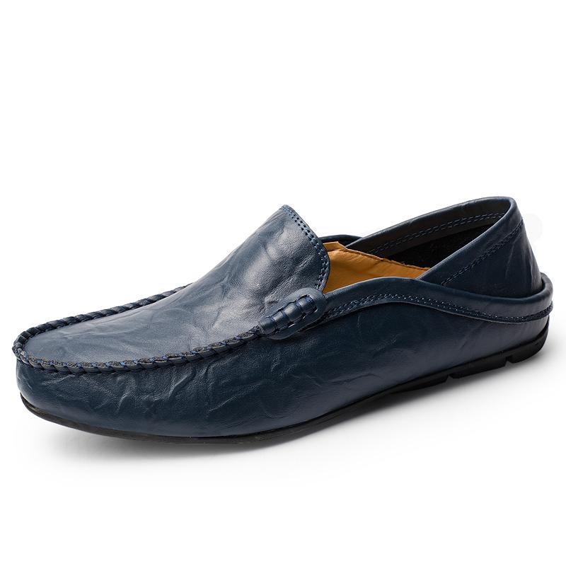 Echtes Leder Herrenschuhe Lässig Herren Slipper Mokassins Luxusmarke Formell Slipper Herren Bootsschuhe Zapatos De Hombre 42 blau von Joom DACH