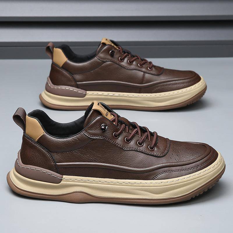Echtes Leder Herrenschuhe Vielseitig Frühling Herbst Trendige Herren Dicksohlige Atmungsaktive Lederschuhe Herren Casual Board Schuhe 41 braun von Joom DACH