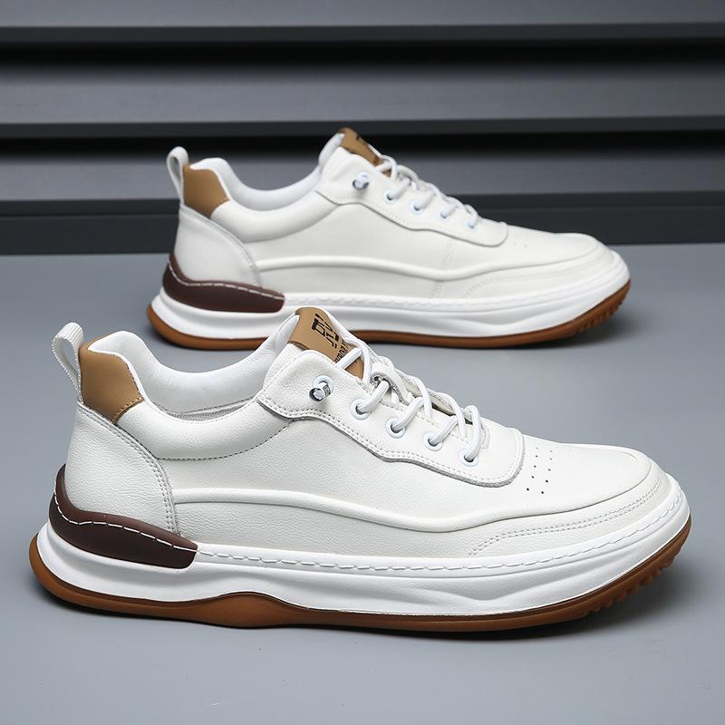 Echtes Leder Herrenschuhe Vielseitig Frühling Herbst Trendige Herren Dicksohlige Atmungsaktive Lederschuhe Herren Casual Board Schuhe 41 weiß von Joom DACH
