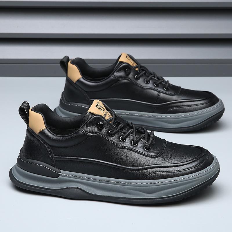 Echtes Leder Herrenschuhe Vielseitig Frühling Herbst Trendige Herren Dicksohlige Atmungsaktive Lederschuhe Herren Casual Board Schuhe 43 schwarz von Joom DACH