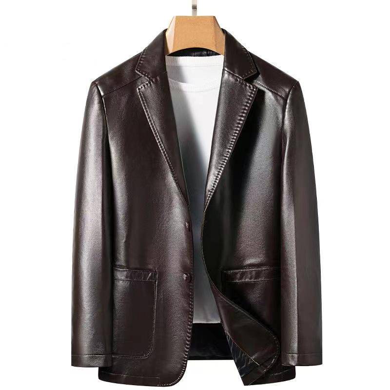 Echtes Leder Lederjacke Herren Schaf Anzug Anzug Lederjacke Frühling und Herbst dünne hochwertige Lederjacke M braun von Joom DACH