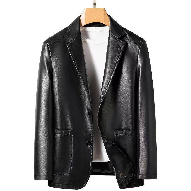 Echtes Leder Lederjacke Herren Schaf Anzug Anzug Lederjacke Frühling und Herbst dünne hochwertige Lederjacke XXXL schwarz von Joom DACH