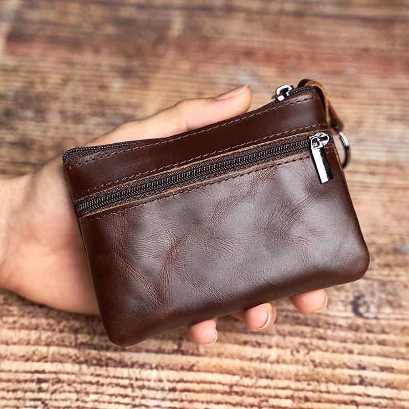 Echtes Leder Mini Geldbörse Kleine Geldbörse Herren Damen Braun Vintage Casual Kreditkarte Kleine Tasche Reißverschlusstasche Schlüsseltasche NASVA dunkelbraune von Joom DACH