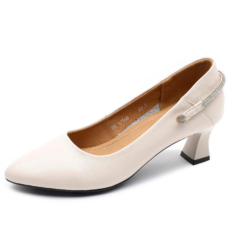 Echtes Leder Mittelhohe Schuhe für Damen Neue Frühlings- und Herbstmodelle Vielseitige Rindsleder Spitzschuh Stilettos Kleine Größe 31 Einzelschuhe für Damen 39 von Joom DACH