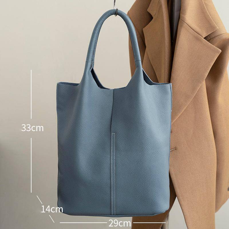 Echtes Leder Pendler Einkaufstasche Einfache Damen Weiche Rindsleder Tote Schulter Handtasche Große Kapazität Frauen Eimer Tasche 2025 Neue blau von Joom DACH