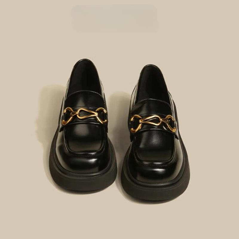 Echtes Leder Plateau Loafer Damen Frühling Neu Allround Britischer Stil Lederschuhe Blockabsatz Slipper Pumps 40 von Joom DACH