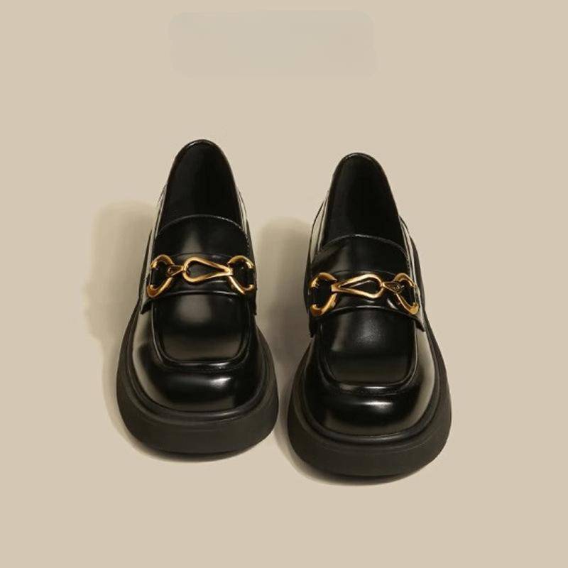 Echtes Leder Plateau Loafer Damen Frühling Neu Allround Britischer Stil Lederschuhe Blockabsatz Slipper Pumps 40 von Joom DACH