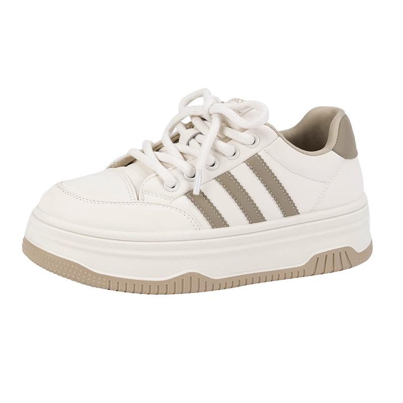 Echtes Leder Plateau Sneakers Damen Frühjahr Neue Vielseitige weiße Schuhe Erhöhen Freizeitschuhe Damen Sneaker 40 von Joom DACH