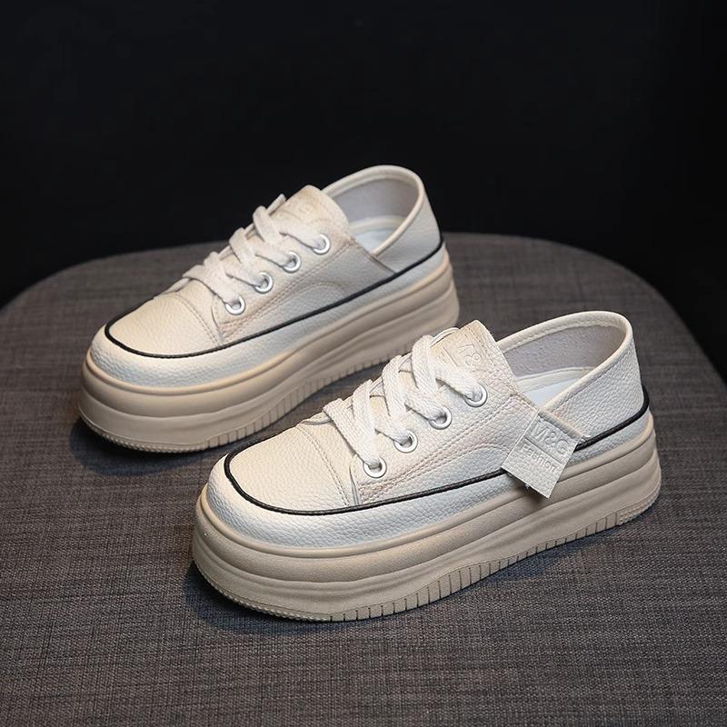 Echtes Leder Plateau Weiße Schuhe Damen Frühling Neu Weiche Sohle Zwei-Wege-Trageschuhe Freizeitschuhe Damen Sneaker Board Schuhe 40 von Joom DACH
