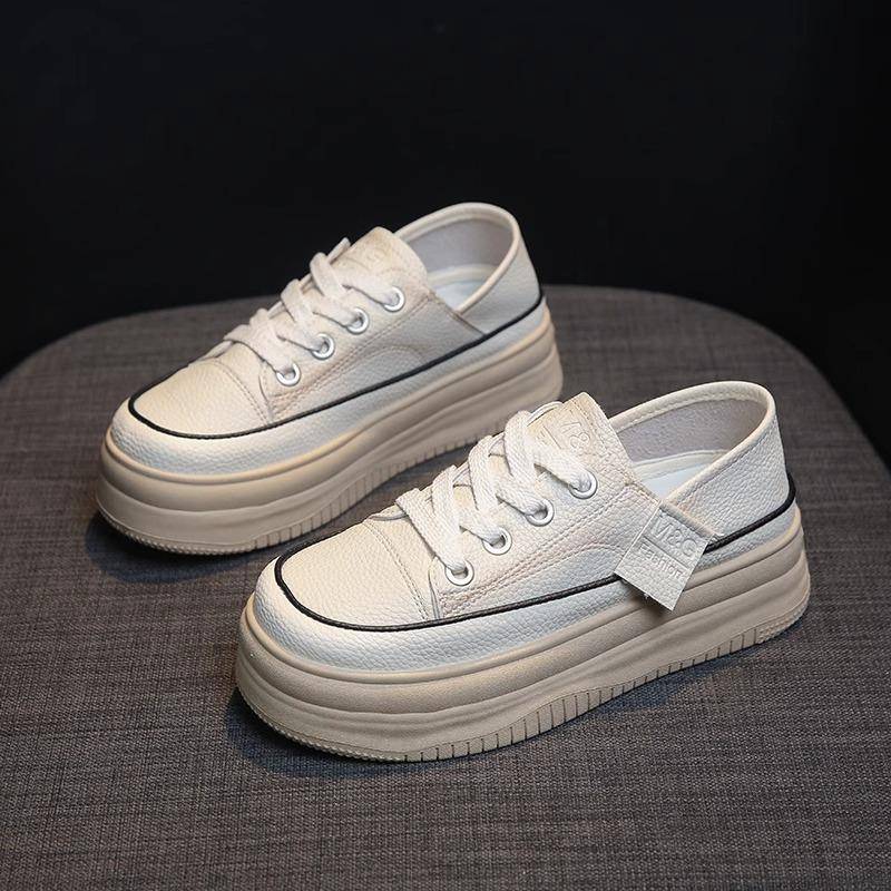 Echtes Leder Plateau Weiße Schuhe Damen Frühling Neu Weiche Sohle Zwei-Wege-Trageschuhe Freizeitschuhe Damen Sneaker Board Schuhe 40 von Joom DACH