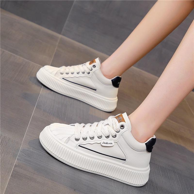 Echtes Leder Plateau Weiße Schuhe Damen Ins Style High-Top Schuhe Frühling Neu All-Match Board Schuhe Casual Sneaker 40 von Joom DACH