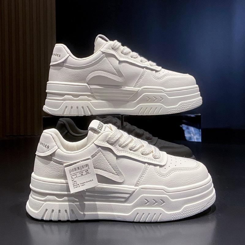 Echtes Leder Plateau weiße Schuhe Damenschuhe Frühjahr neue höhenverstellbare Brettschuhe vielseitige Freizeitschuhe für Damen Sneaker 40 von Joom DACH