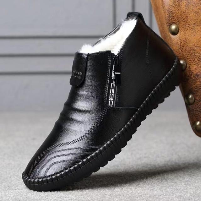Echtes Leder Schuhe Winter männer Pelz Stiefel Weichen Boden Anti-Slip Warme Luxus Fashion Ankle Botas Halten Warme Schuhe 41 schwarz von Joom DACH