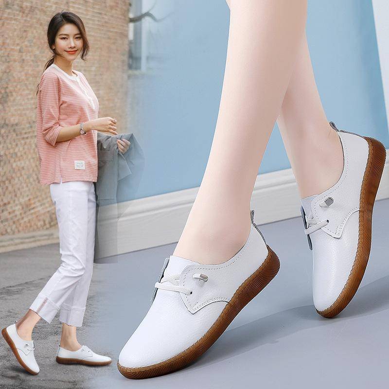 Echtes Leder Schuhe frauen 2023 Frühjahr Neue Weiche Sohle Kleine Weiße Schuhe Non-slip Mutter Schuhe Casual Kleine leder Schuhe 39 von Joom DACH