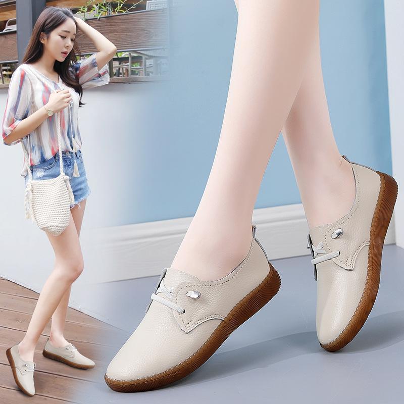 Echtes Leder Schuhe frauen 2023 Frühjahr Neue Weiche Sohle Kleine Weiße Schuhe Non-slip Mutter Schuhe Casual Kleine leder Schuhe 40 beige von Joom DACH
