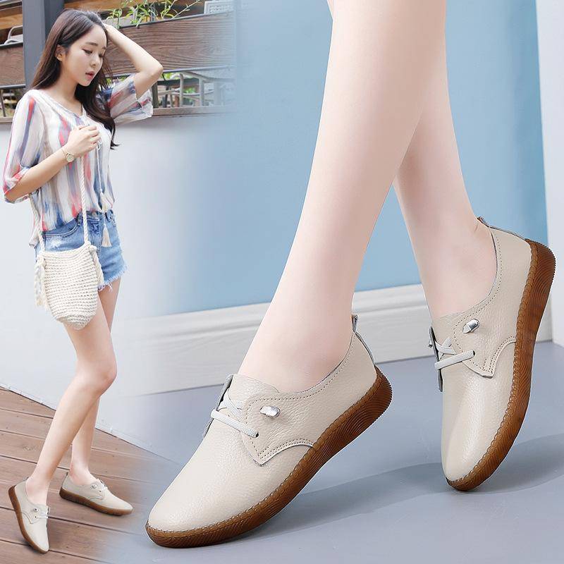 Echtes Leder Schuhe frauen 2023 Frühjahr Neue Weiche Sohle Kleine Weiße Schuhe Non-slip Mutter Schuhe Casual Kleine leder Schuhe 40 beige von Joom DACH