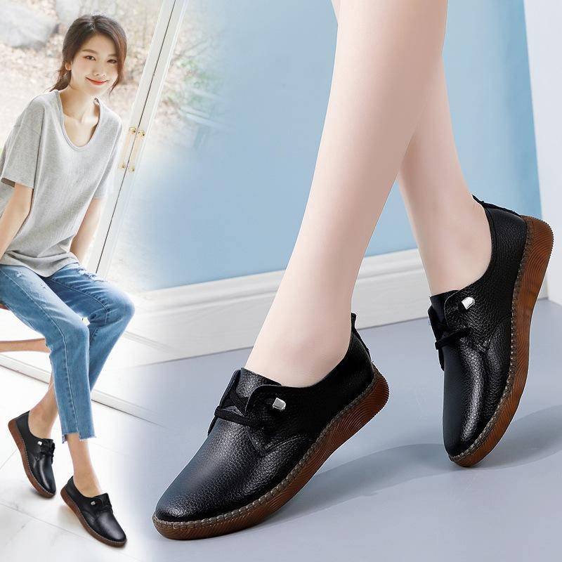 Echtes Leder Schuhe frauen 2023 Frühjahr Neue Weiche Sohle Kleine Weiße Schuhe Non-slip Mutter Schuhe Casual Kleine leder Schuhe 41 schwarz von Joom DACH