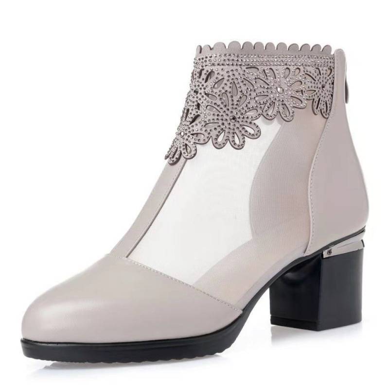 Echtes Leder Weiche Mesh Stiefel Weibliche Grobe Ferse Frühling und Sommer frauen Schuhe Große Größe Mutter der Schuhe High Heel weibliche Einzelne Stiefel 36 beige von Joom DACH