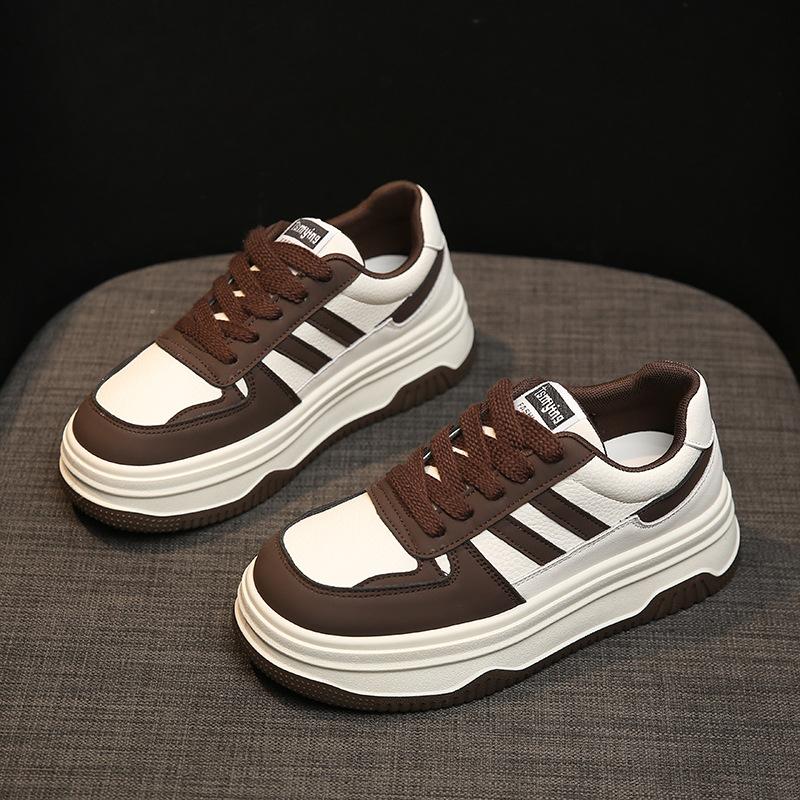 Echtes Leder Weiße Schuhe für Damen Frühling und Sommer Neu Vielseitig Gutaussehend Dicke Sohle Höhenerhöhende Board Schuhe Casual Sneaker 40 von Joom DACH