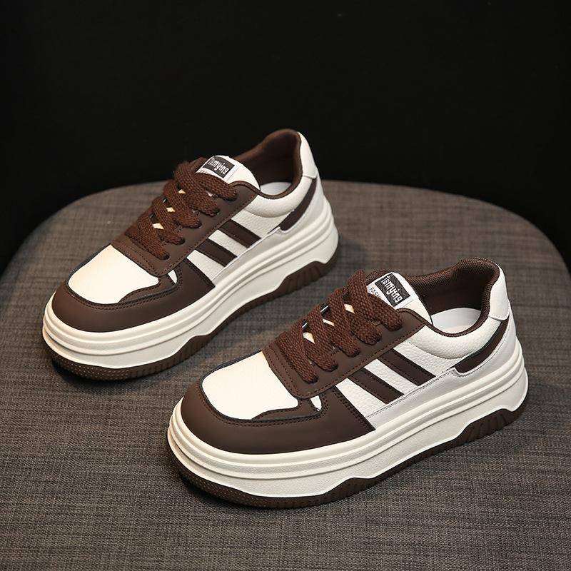 Echtes Leder Weiße Schuhe für Damen Frühling und Sommer Neu Vielseitig Gutaussehend Dicke Sohle Höhenerhöhende Board Schuhe Casual Sneaker 40 von Joom DACH