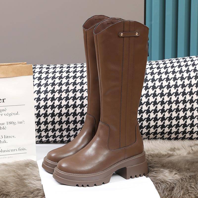 Echtes Leder Winter Western Cowboy Stiefel Damen Mode Slipper Lange Stiefel Weiblich Elegant Quadratischer Absatz Damen Ritterstiefeletten 39 von Joom DACH