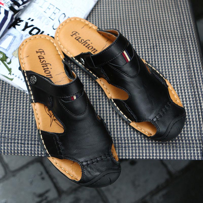 Echtes Leder Wrap Toe Herren Hausschuhe Sommer Flip Flops Herrenschuhe Leder Casual Freizeit Strand Hausschuhe 42 von Joom DACH