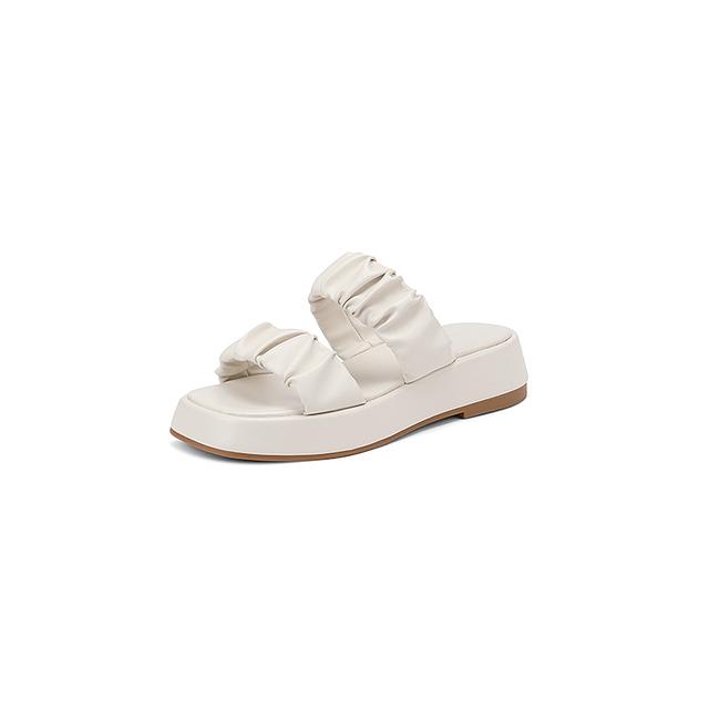 Echtes Leder Zehenfrei Draußen Pantoletten Damen Sandalen Flats Quadratischer Absatz Prägnante Damenschuhe Mode Damen Plateau Schuhe 36 weiß von Joom DACH