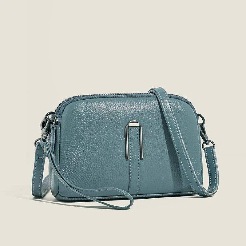 Echtes Leder frauen Tasche Handtasche 2024 Luxus Kuh Leder Frauen Schulter Umhängetasche Mode Weibliche Messenger Kleine Telefon Tasche himmelblaue von Joom DACH