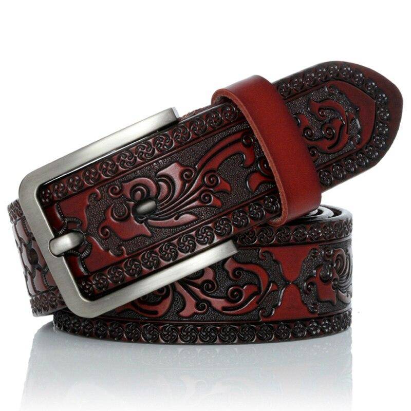 Echtes Ledergürtel für Männer Designergürtel Männlicher Druck Vintage Dornschließe Luxusarmband Neue Mode Hohe Qualität 120CM kaffeebraun von Joom DACH