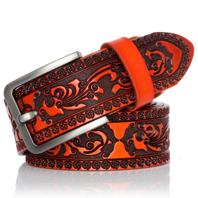 Echtes Ledergürtel für Männer Designergürtel Männlicher Druck Vintage Dornschließe Luxusarmband Neue Mode Hohe Qualität 130cm braun von Joom DACH