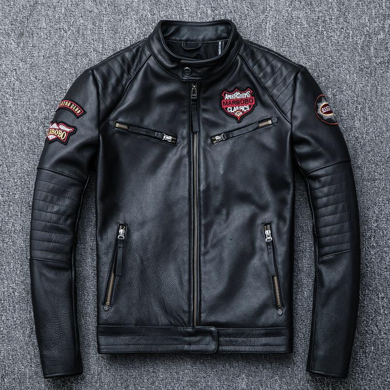 Echtes Rindsleder Herren Motorradjacke mit Stehkragen L schwarz von Joom DACH