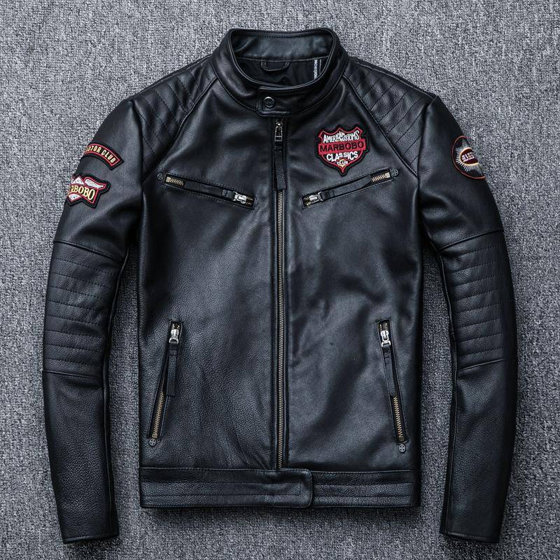 Echtes Rindsleder Herren Motorradjacke mit Stehkragen L schwarz von Joom DACH