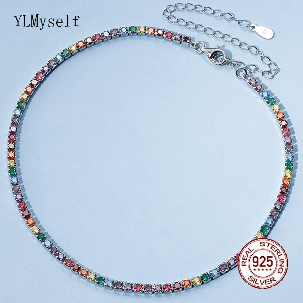 Echtes Silber Regenbogen Choker 27 + 10 cm Tenniskette Fassung Voll 2,5 mm Mehrfarbiger Zirkon Süße Halskette Edler Schmuck für Mädchen von Joom DACH