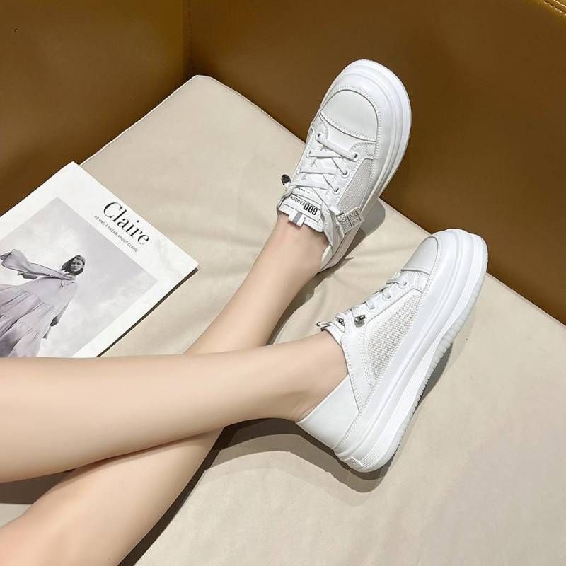 Echtes weiches Leder Mesh kleine weiße Schuhe Damen Frühling neue lässige All-Match atmungsaktive Student Zwei-Wear-Sportschuhe Trend 40 von Joom DACH