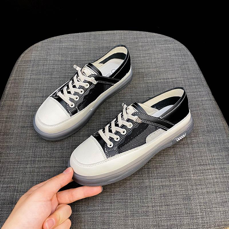Echtes weiches Leder Weiße Schuhe Damen Frühling Neu Flachboden Schnürfrei Slipper Sportlich Lässig Allround-Sneaker 39 schwarz von Joom DACH