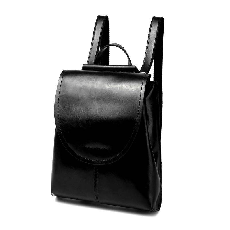 Echtleder Damen Rucksack Modetasche Ölgewachster Rindsleder Rucksack schwarz von Joom DACH