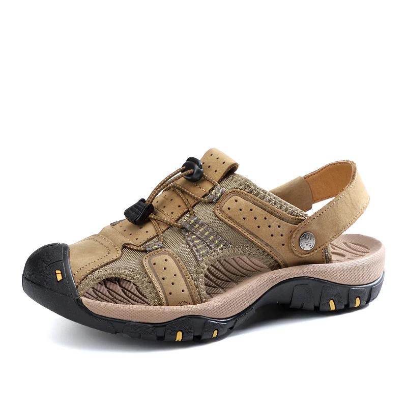 Echtleder Herrenschuhe Sommer Neue Herren Strand Sandalen Klassische Herren Outdoor Freizeit Sandalen Hausschuhe Übergröße 38-47 42 khaki von Joom DACH