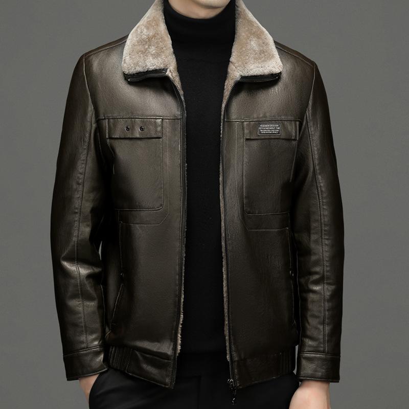 Echtlederjacke für Herren, Lederjacke für Väter mittleren Alters, lässige All-in-One-Jacke aus Samt und Schaffell für Herren XL von Joom DACH