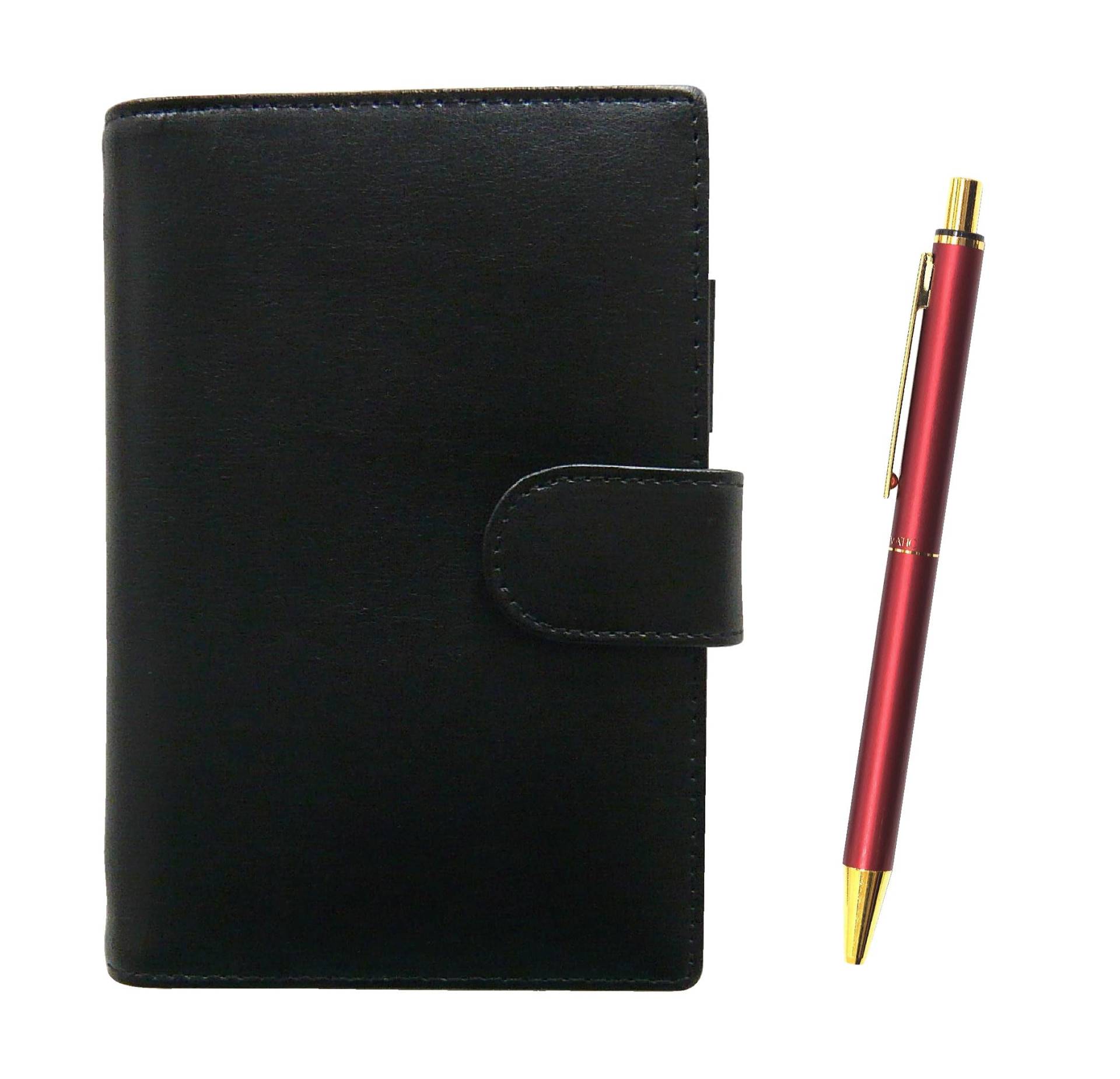 Eco B7 Mini-System-Notizbuch aus Rindsleder, Schwarz NQ25 Kugelschreiber-Set in Standardgröße aus Metall mit geradem Schlag und doppelt eloxiertem Ring, Rot T23-LS002B-NQ25B-R rot von Joom DACH
